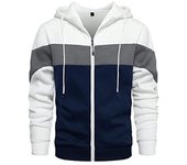 Chaqueta con capucha de manga larga con cremallera y bloques de color a la moda para hombre XXL blanco