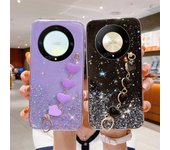 Funda con cadena para la muñeca con purpurina y corazón de amor Magic5lite para Huawei Honor Magic 5 6 Magic5 Lite 70 90 50 X8 X6 X9b Funda de silicona con pulsera For honor X9A 5G