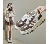 Zapatillas de deporte planas casuales para mujer, zapatos de skate antideslizantes al aire libre, zapatos para correr, zapatos deportivos con cordones de cuero sintético para caminar para mujer, zapatillas de tenis 35 marrón
