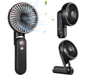 Mini ventilador portátil de mano con banco de energía, ventilador recargable por USB, mesa silenciosa plegable de 180 °, ventilador de mano para acampar, oficina y exteriores negro