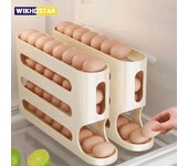 Rejilla para huevos de 4 niveles para frigorífico, contenedor automático para guardar huevos, dispensador de huevos para cocina, organizador para frigorífico amarillo