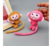 Llavero con colgante de muñeco de mono de cola larga de dibujos animados, muñeco de peluche artesanal, llavero con colgante de mochila, accesorios de regalo para niños color rosa