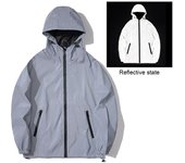 Chaqueta reflectante con capucha para hombre, de manga larga, resistente al viento, con cierre de cremallera, diseño de doble bolsillo, para escalada, senderismo y running M gris