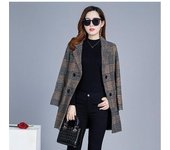 Nuevos abrigos de mujer de mediana edad abrigo de lana de rejilla a la moda para mujer Otoño Invierno lana y mezclas bolsillos chaquetas elegantes para mujer 5XL XL