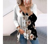 Camisetas de manga larga con estampado floral de rosas rojas y vibrantes para mujer, camisetas holgadas con cuello en V, blusas de talla grande, blusas cómodas XS blanco
