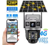 Cámara IP solar 4G de 12 MP y 6 K, vigilancia CCTV, zoom digital de 10X, monitor impermeable para exteriores, detección de movimiento PIR, visión nocturna, cámara V380 4G cam