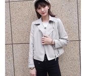Chaqueta corta suelta de cuero PU de primavera y otoño para mujer, abrigo de solapa con cremallera de color sólido 3XL