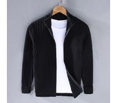 Abrigo de otoño-invierno para hombre, con cierre de cremallera, de punto, cuello alto, mangas largas, color liso, grueso, elástico, suelto, textura a rayas, chaqueta de punto para uso diario L gris claro