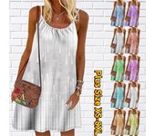 Minivestido estampado de flores y gotas largas para mujer, vestido de fiesta sin mangas, vestido de playa de verano, vestido veraniego 7XL azul