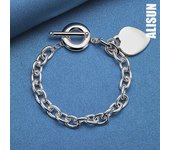 Pulsera con colgante de corazón en plata de ley 925 y hebilla OT para bodas, joyería de moda. 20CM