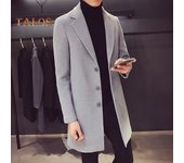 Chaqueta de traje de hombre con solapa, manga larga, color liso, largo medio, corte entallado, botonadura sencilla, abrigo de lana para otoño e invierno M negro
