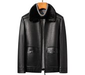 Chaqueta de cuero con solapa para hombre, abrigo de piel todo en uno, informal, de negocios, de terciopelo grueso, de mediana edad, novedad de invierno M negro