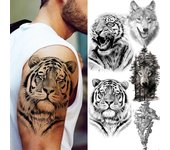 Tatuajes de tigres negros grandes, tatuajes falsos de lobos y leopardos para hombres, tatuajes de monstruos de bestias grandes a prueba de agua, tatuajes temporales para brazos y piernas, cubierta de papel A