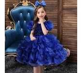 Vestido infantil con mangas abullonadas, vestido de princesa y horquilla para cumpleaños y niñas, vestido de actuación de baile con lentejuelas 100cm color rosa