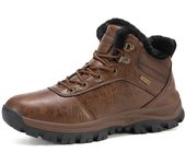 Botas de nieve de invierno para hombre, impermeables, cálidas, forradas de piel, cómodas, con cordones, botas de senderismo, botines antideslizantes para exteriores, zapatos de trabajo de caña alta para hombre 39 negro