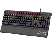Teclado mecánico para juegos con cable, interruptores azules iluminados, conexión USB, bandeja ergonómica para negro