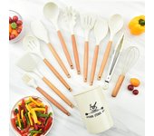 Herramienta de cocina Cocina Hogar Vida Herramientas de cocina de silicona Silicona de grado alimenticio Con espátula multifunción de madera Cucharón Batidores Utensilios Juego Blanco Único Egg Beater