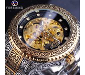 Reloj mecánico Forsining para hombre, reloj de pulsera automático para hombre, relojes de esqueleto de acero inoxidable de lujo, oro oro