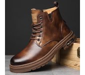 Botas altas de estilo vintage con cordones para hombre, zapatos casuales de cuero, botas de moto antideslizantes a la moda para hombre, botas de ocio para caminar 38