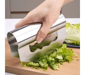 Picadora de ensalada de acero inoxidable con tapa protectora y doble cabezal para cocina casera.