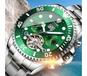 Reloj de lujo TEVISE para hombre, con fecha, semana, resistente al agua, automático, mecánico oro/verde
