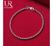Pulsera de cadena de cuentas lisas de 4 mm de plata esterlina 925, joyería de boda de moda 20CM