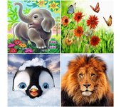 Bordado de diamantes 5D, león, panda, cuadrado completo, redondo, pavo real, pintura de diamantes, animales, punto de cruz, mosaico, artesanía, decoración del hogar Full Round 30x30CM rojo