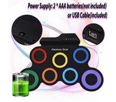 Juego de batería eléctrica, kit de almohadillas de batería portátil, 7 almohadillas con conector para auriculares, pedales, baquetas, vacaciones negro