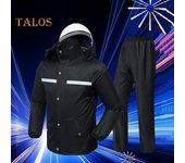Conjunto de 2 pantalones impermeables para hombre y mujer, chaqueta de lluvia de manga larga con capucha y cintura elástica, conjunto de pantalones largos con rayas reflectantes, traje de lluvia impermeable L negro