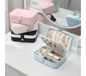 Caja de joyería portátil, organizador de joyas, expositor de viaje, cajas de joyería, botón de cuero, almacenamiento con cremallera, Joyero color rosa