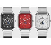 Reloj de cuarzo Cassie Moon Phase: Acero inoxidable, resistente al agua, unisex, diseño cuadrado blanco