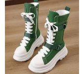 Zapatillas altas de primavera y otoño para mujer, zapatos de lona informales de caña alta, botas largas con cordones y cremallera, botas planas cómodas. 35