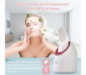 Vaporizador facial con luz ultravioleta, vaporizador facial con niebla tibia, humidificador facial, vaporizador caliente, capacidad de 90 ml, vapor de 20 minutos UK Plug blanco