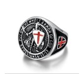 Anillo chapado en oro de acero de titanio para hombre, anillo con escudo de Cruz Roja Templaria Vintage 13