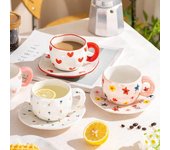 Taza de cerámica irregular creativa de 300 ml con diseño de nubes y flores para niña, con asa, para café, desayuno, leche, té, regalo, taza de agua 301-400ml