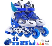 Patines en línea para niños, tamaño ajustable, divertidos, iluminadores, resistentes a impactos, con ruedas iluminadas azul