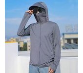Hombres Protector solar Color sólido Manga larga Protección solar Abrigo Chaqueta con capucha Cremallera Bolsillos con tapeta 2XL gris oscuro