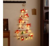Decoración navideña de pared con luces LED, árbol de Navidad colgante con pequeños colgantes, árbol de Navidad luminoso verde