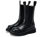 Botas Chelsea clásicas para mujer, botines negros, zapatos de plataforma para mujer, botas cortas con plataforma de cuero genuino, sin cordones, con banda elástica de poliuretano 35 negro