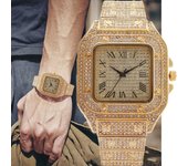 Relojes de cuarzo de marca superior de lujo para hombre, relojes de pulsera dorados de moda para hombre, reloj de regalo con diamantes para marido, amigo y familia oro