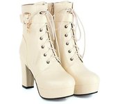 Botines de mujer con cordones de moda Otoño/Invierno 2024, botas cortas de plataforma a la moda, hebilla de cinturón británica, tacón grueso, botas de mujer, talla 33-48 34 blanco