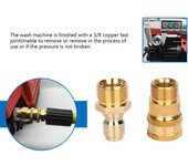 Conector de liberación rápida de latón de 3/8 pulgadas con adaptador de pasador de 15 mm y rosca M22 para manguera y salida de hidrolavadora.
