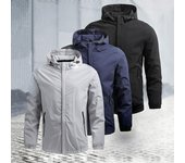 Chaqueta con capucha para hombre, de manga larga, de color liso, con bolsillos, con tapeta y cremallera, resistente al viento, impermeable, para correr, gimnasio M negro