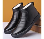 Zapatos de algodón de invierno Botas de nieve impermeables de cuero de felpa para hombres 39 negro
