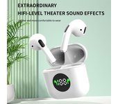 Pro4 TWS Auriculares Bluetooth Auriculares con pantalla digital LED Auriculares inalámbricos de alta fidelidad Auriculares deportivos para música blanco