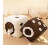Nido de gato con dados blancos y negros cerrados de otoño e invierno, nido de perro cálido y grueso, taburete de peluche de doble propósito, nido para mascotas, tapete para perros S (30 * 30 )