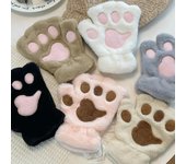 Preciosos guantes de peluche con forma de pata de gato, mitones de peluche, cálidos y suaves, cortos, sin dedos, de oso, esponjosos, para disfraz, guantes de medio dedo. blanco
