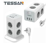 Regleta de enchufes múltiples TESSAM con 6/8 salidas y 3 puertos USB, protección contra sobrecarga de enchufes de distribución con cable de 2 m 6 Outlets & 3 USB Ports gris