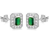 Les Trésors De Lily [Q8877] - Boucles Argent 'Sissi' vert émeraude blanc argenté (rhodié) - 10x8 mm