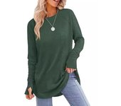 Top holgado de manga larga con cuello redondo y color liso para mujer de otoño e invierno S negro